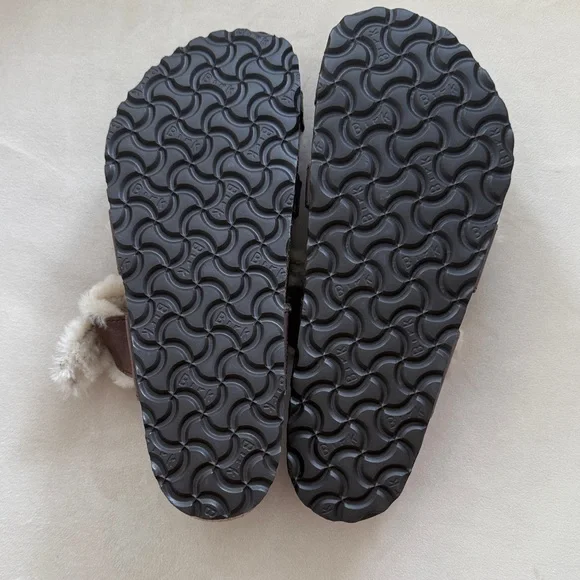 Birkenstock women’s Sandals Mayari Brown oiled leather shearling wool Fur 39 NEW - Picture 3 of 5